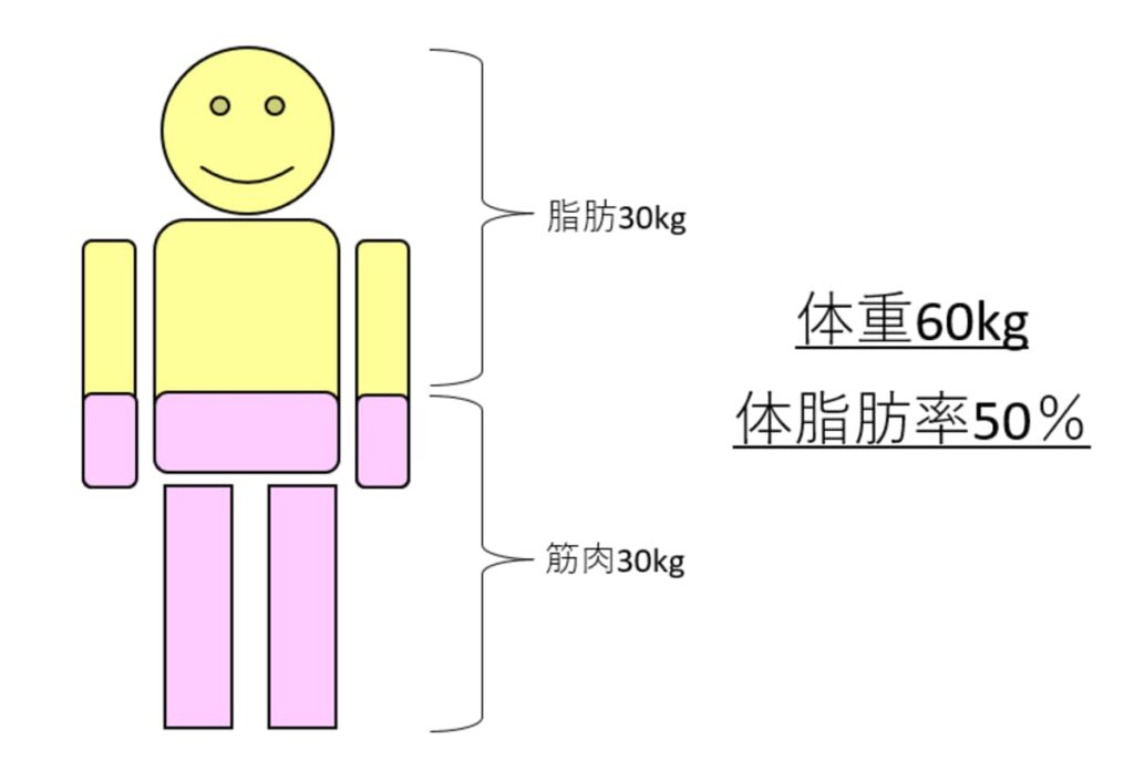 体重60ｋｇ・体脂肪率50％